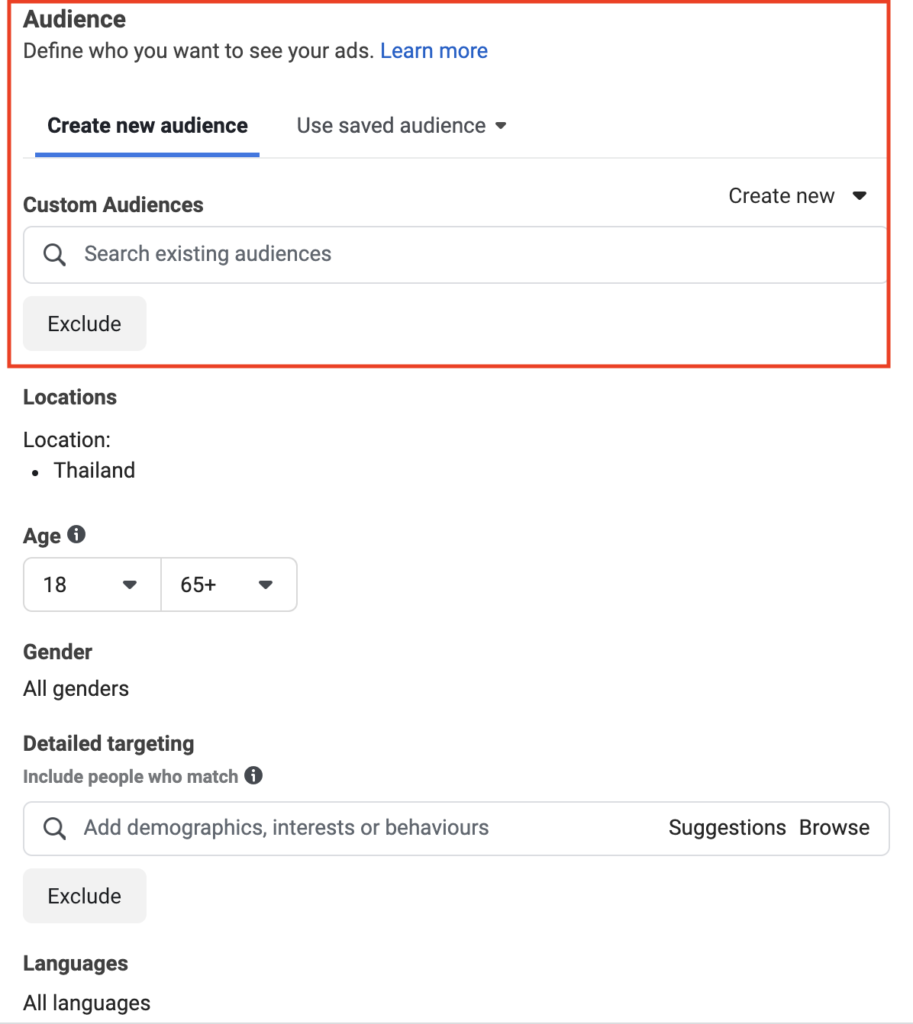 create new audience for facebook ads